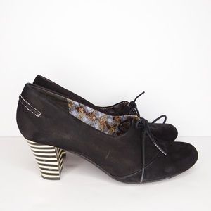 CAMPER Black Suede Lace Up Oxfords Striped Heel Size 39/US9